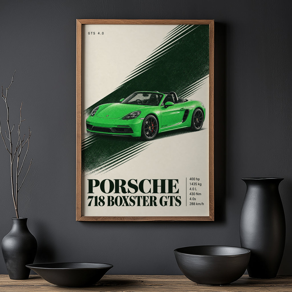Vintage Porsche 718 Boxster GTS Print, Car Wall Art