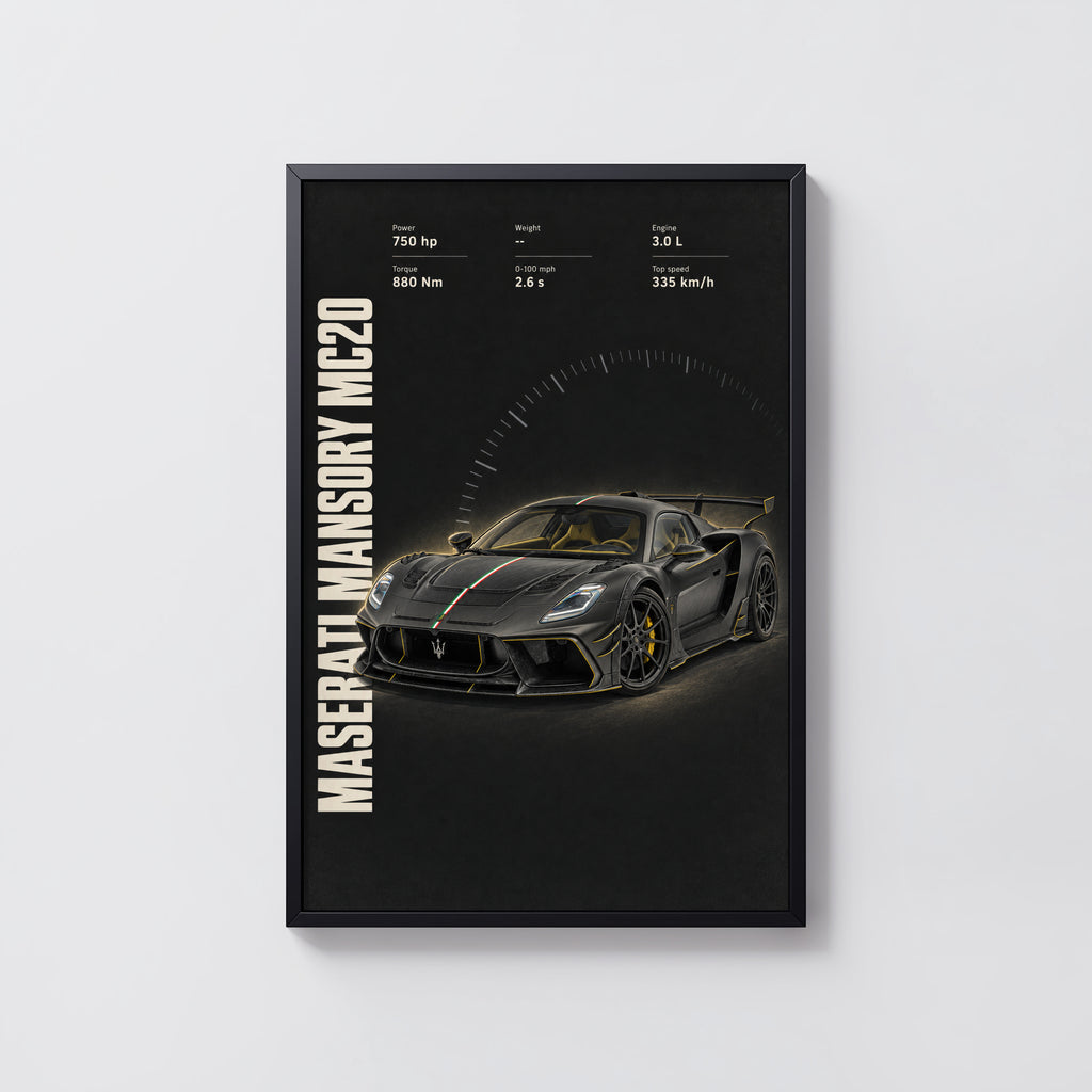 Vintage Maserati MC20 Print, Supercar Wall Art