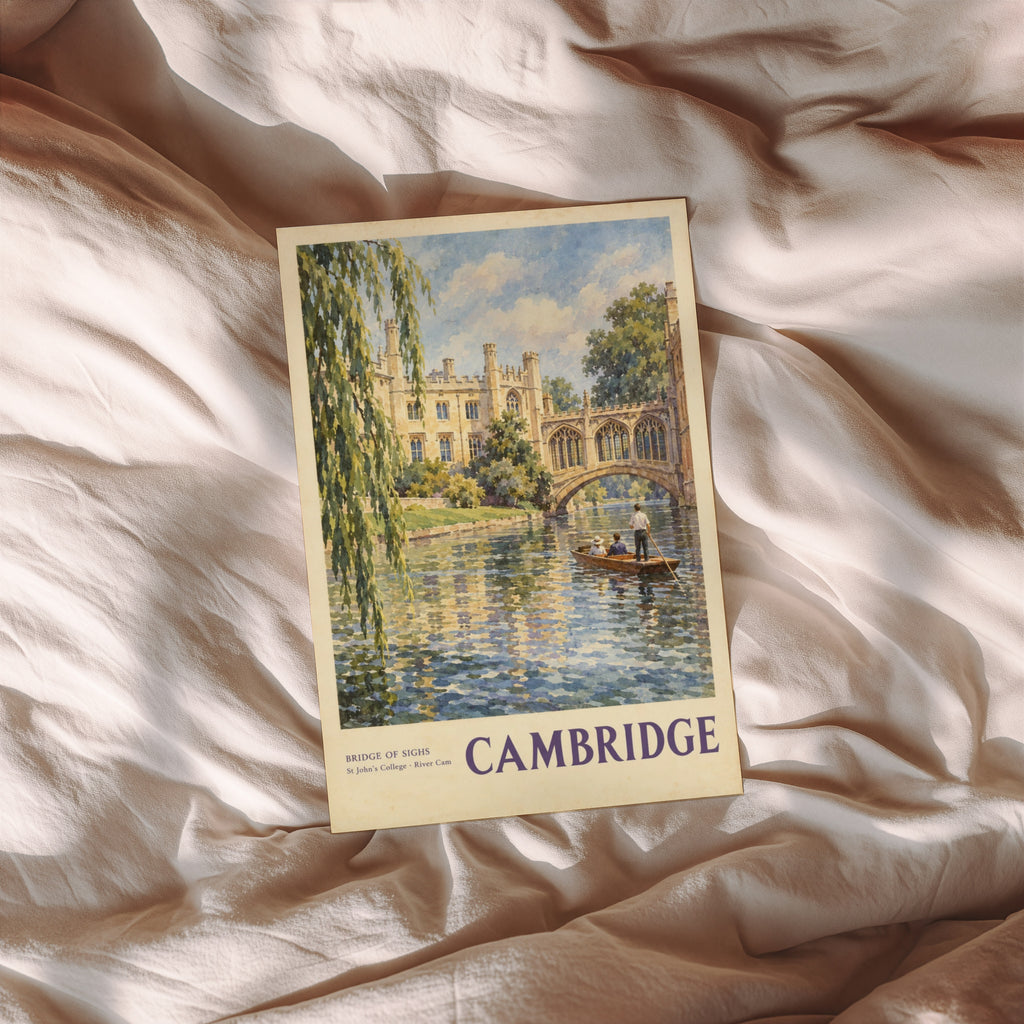 Vintage Cambridge Poster, Bridge of Sighs Wall Art Print