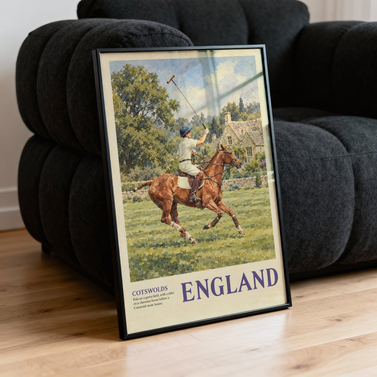 Vintage Cotswolds England Polo Poster, Horse Wall Art, Print