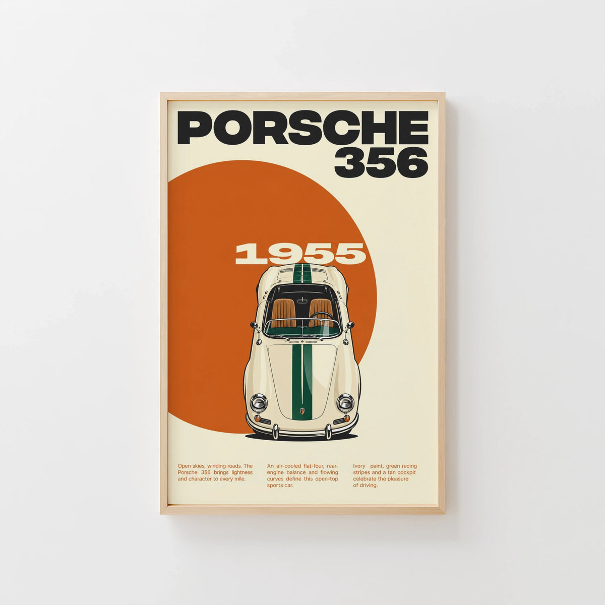 Vintage 1955 Porsche 356 Print, Classic Sports Car Poster
