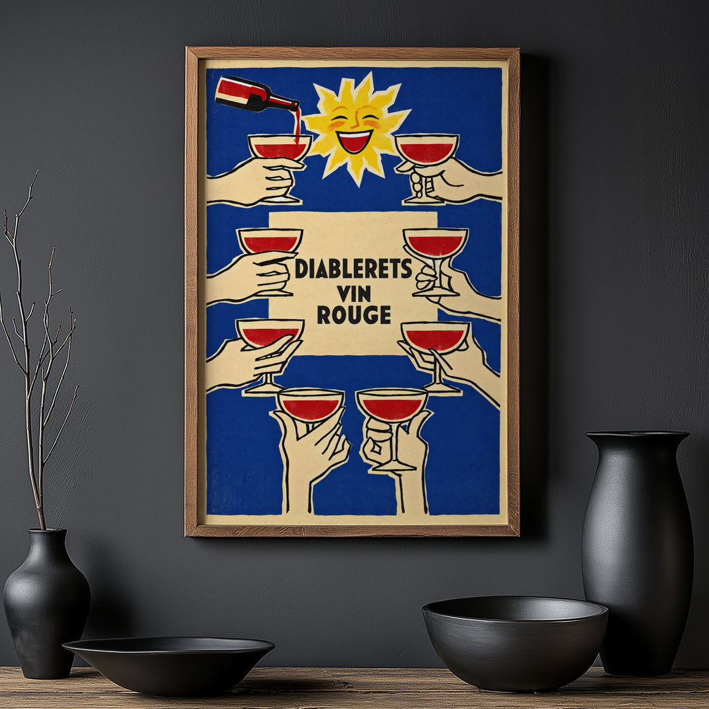 Vintage Diablerets Vin Rouge Print Poster, Wine Wall Art