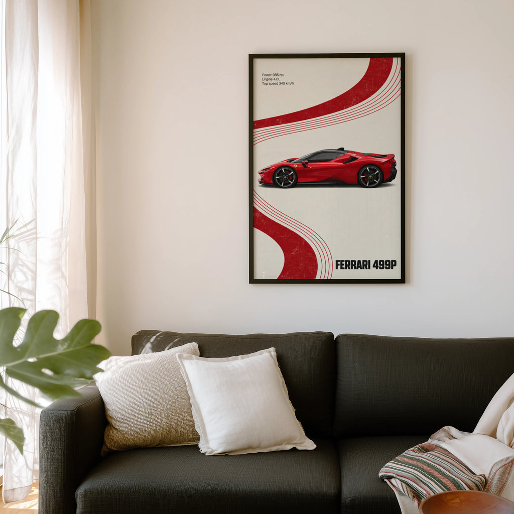 Vintage Ferrari 499P Print, Red Supercar Wall Art
