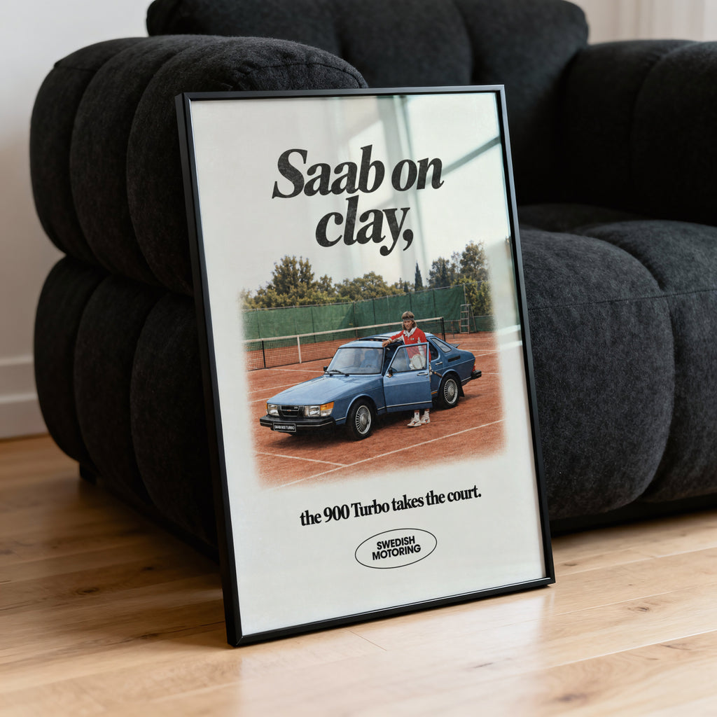 Vintage Saab 900 Turbo Poster, Tennis Wall Art, Car Print