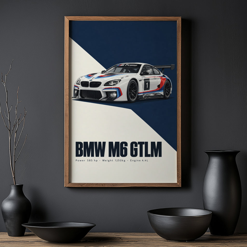 Vintage BMW M6 GTLM Racing Car Print, Wall Art