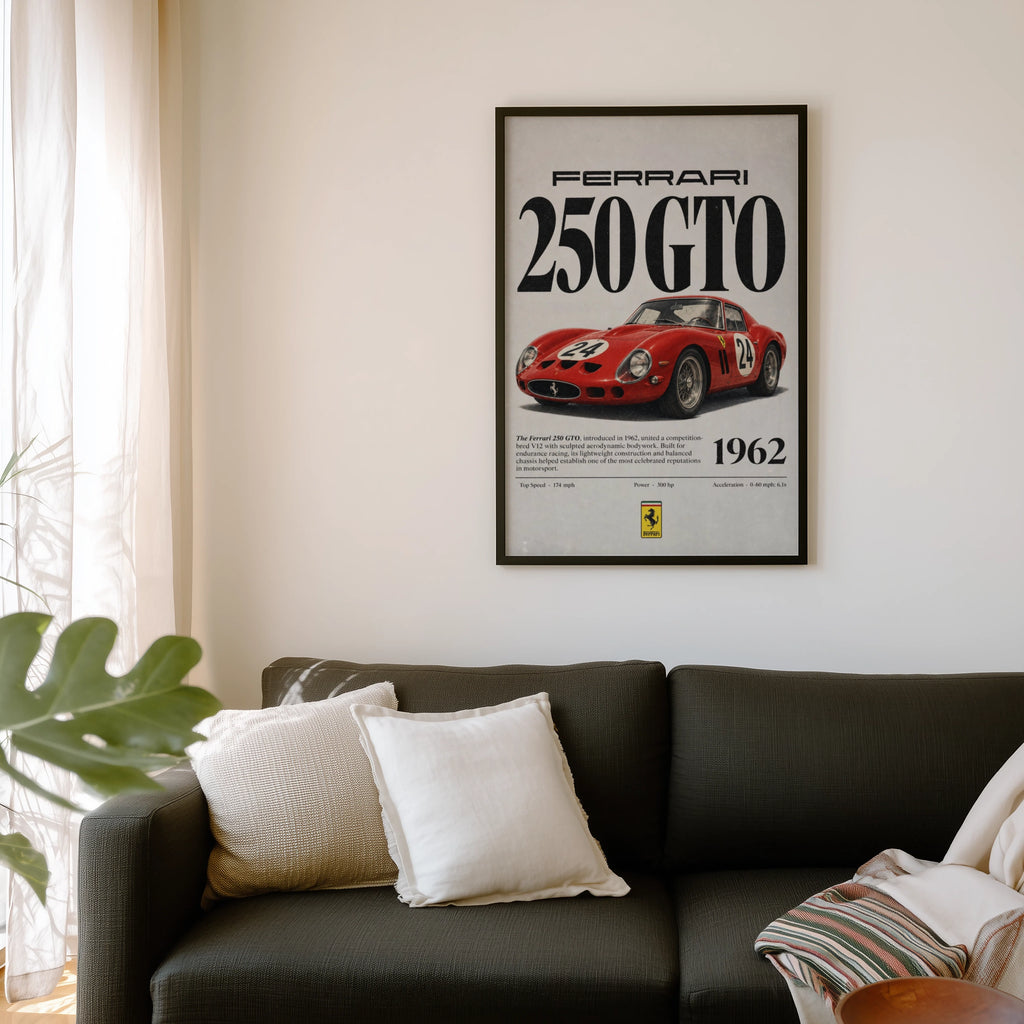 Vintage 1962 Ferrari 250 GTO Print, Classic Car Poster