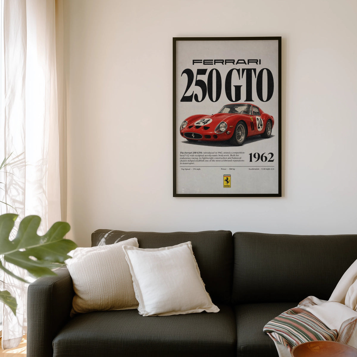 Vintage 1962 Ferrari 250 GTO Print, Classic Car Poster