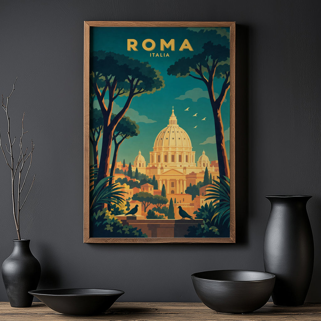 Vintage Rome Italy Poster, Art Deco Wall Art, Travel Print