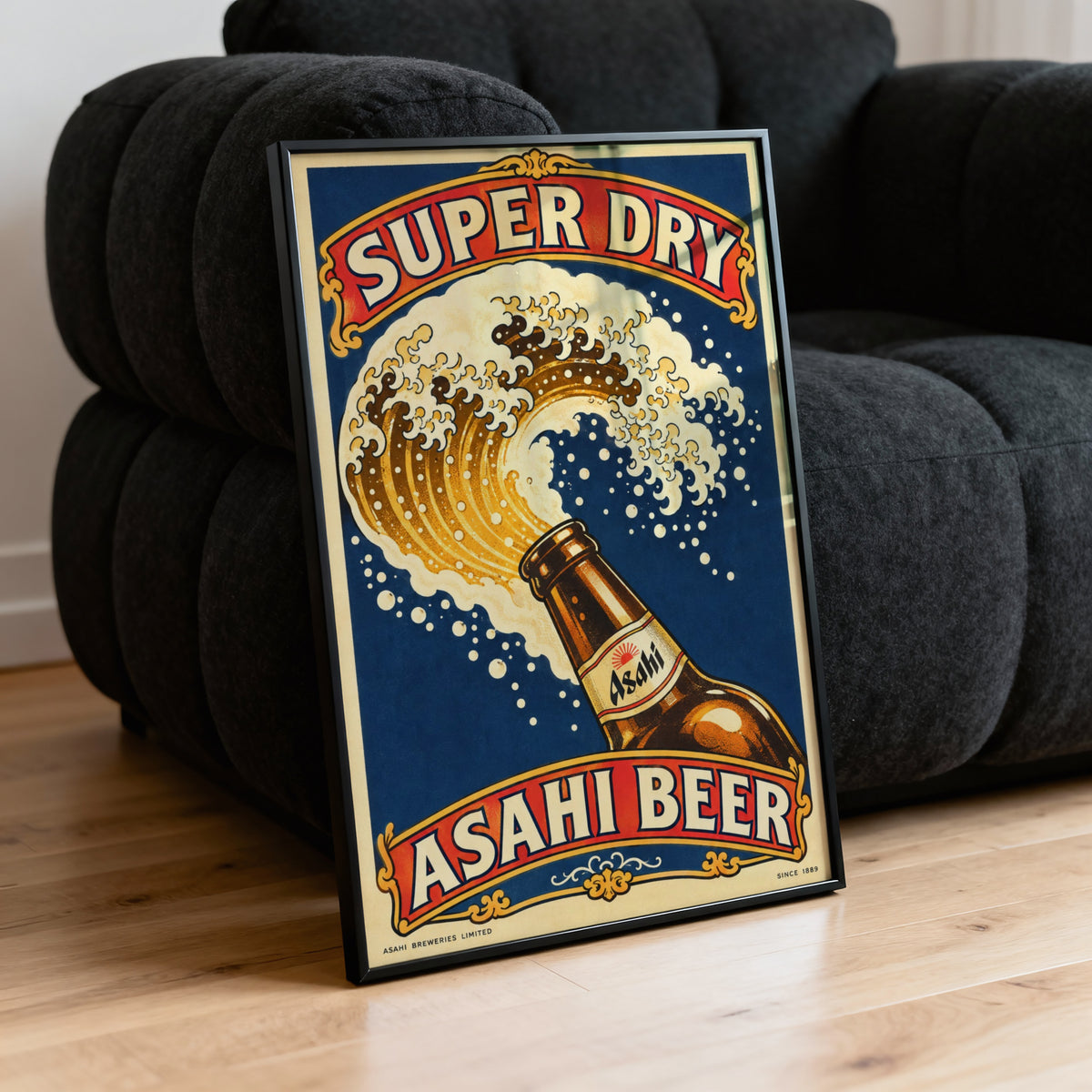 Vintage Asahi Beer Print, Super Dry Poster, Wave Art