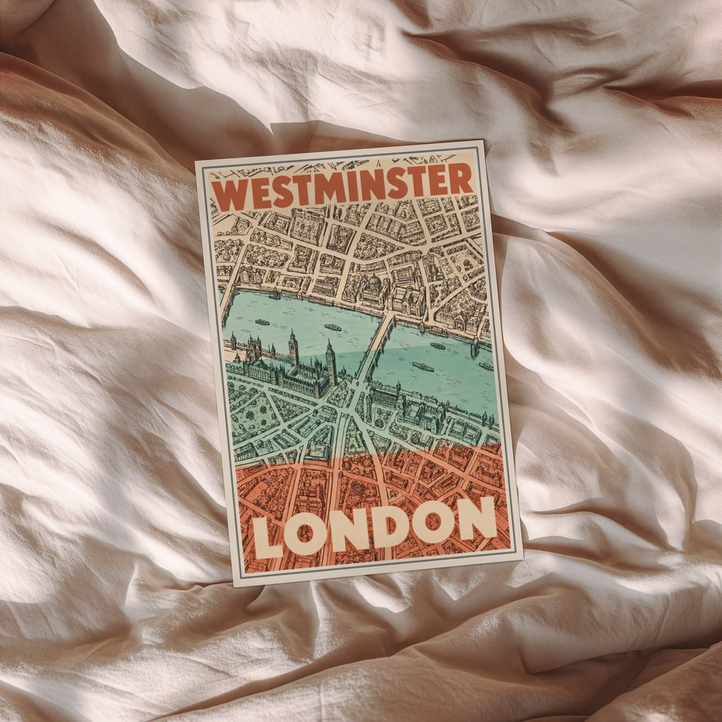 Vintage Westminster London Poster, Map Wall Art Print