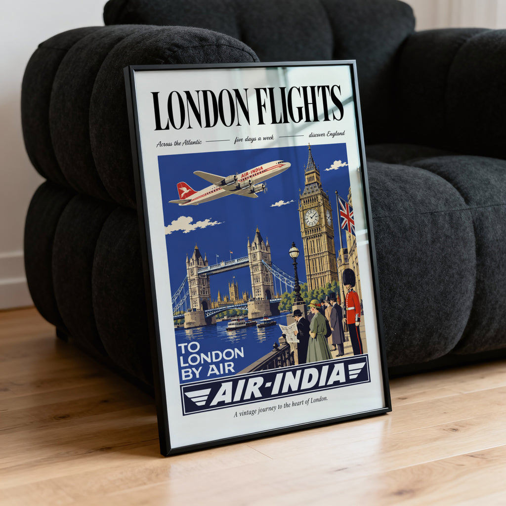 Vintage London Poster, Air-India Travel Wall Art Print