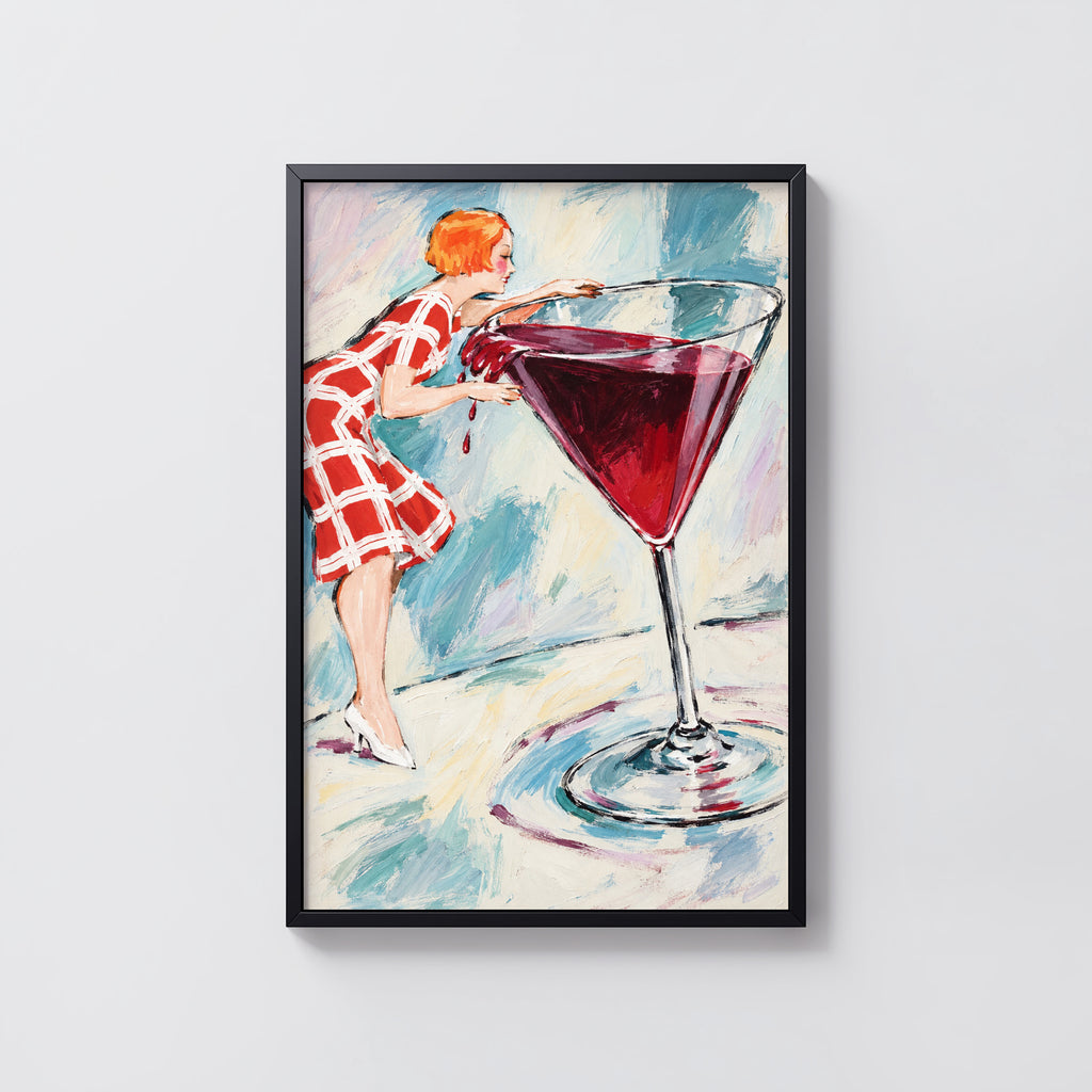 Vintage Wine Print Poster, Retro Cocktail Wall Art