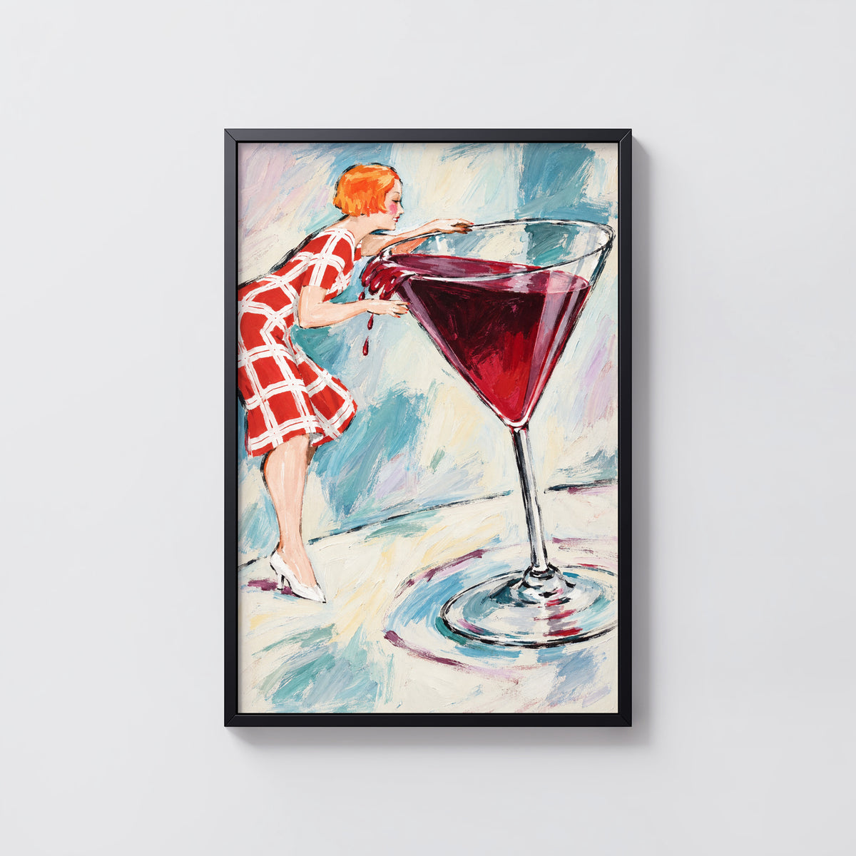 Vintage Wine Print Poster, Retro Cocktail Wall Art