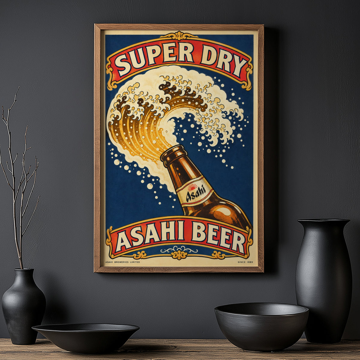 Vintage Asahi Beer Print, Super Dry Poster, Wave Art