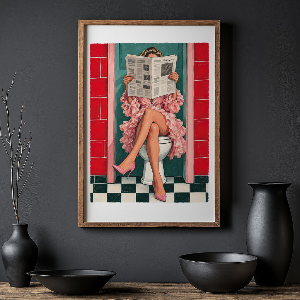 Vintage Bathroom Print and Poster, Retro Toilet Wall Art