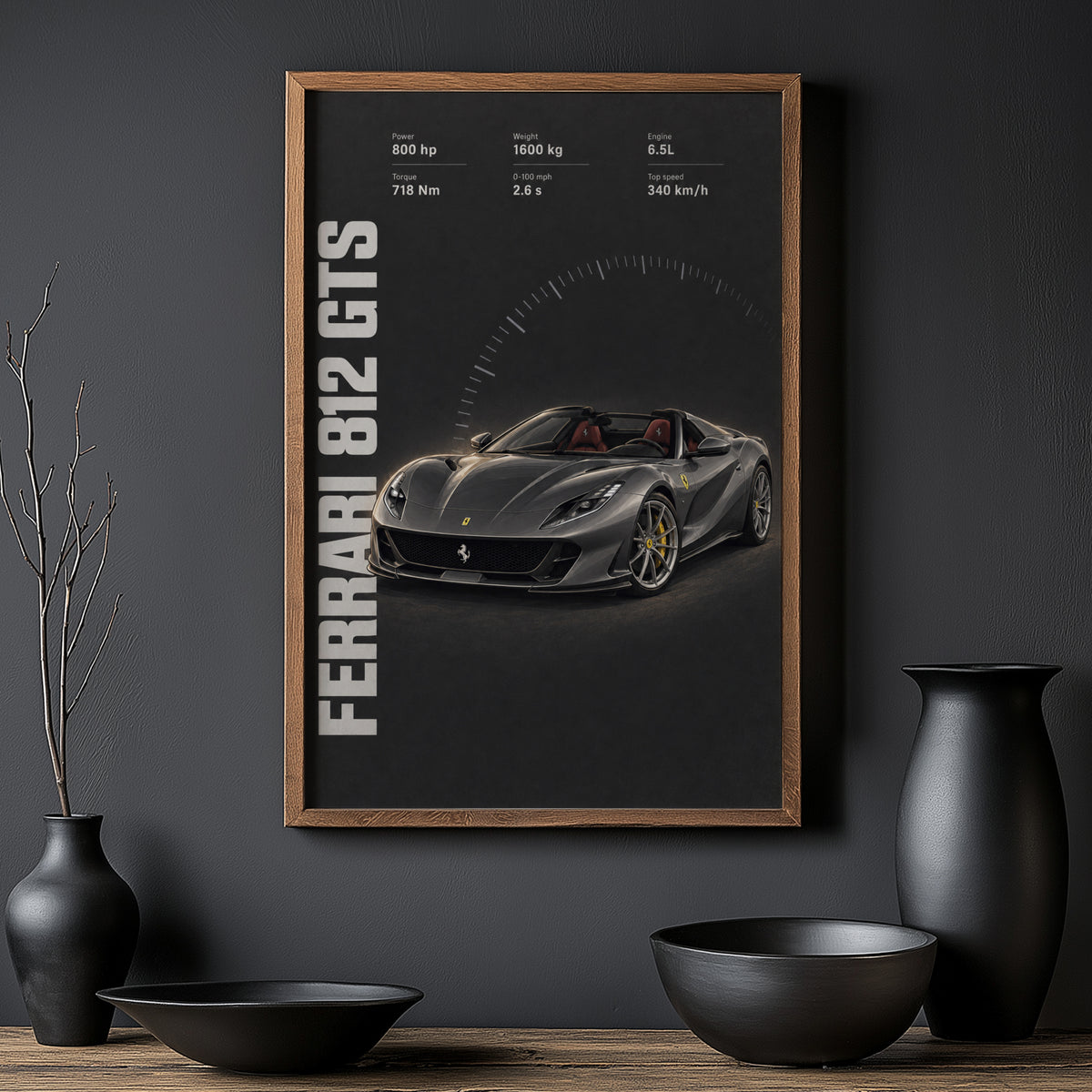 Vintage Ferrari 812 GTS Print, Supercar Wall Art