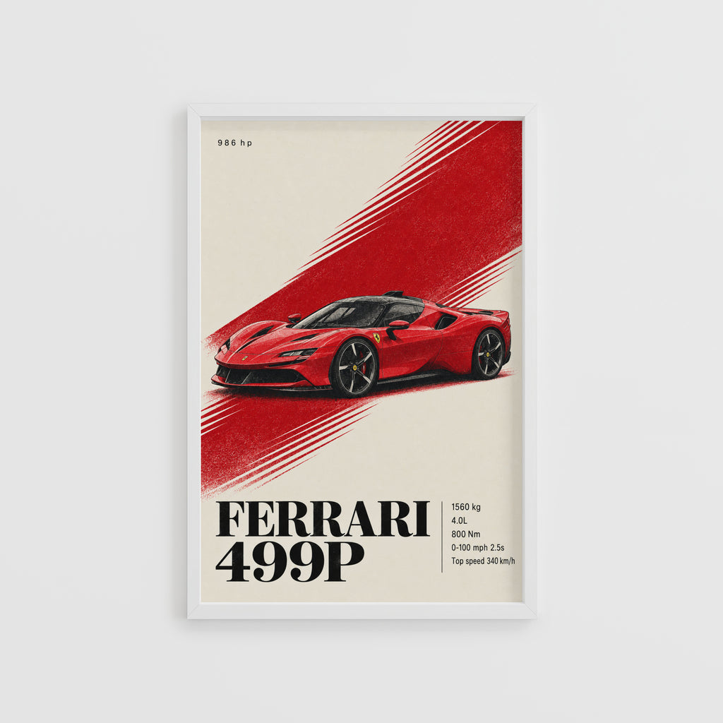 Vintage Ferrari 499P Print, Red Supercar Wall Art