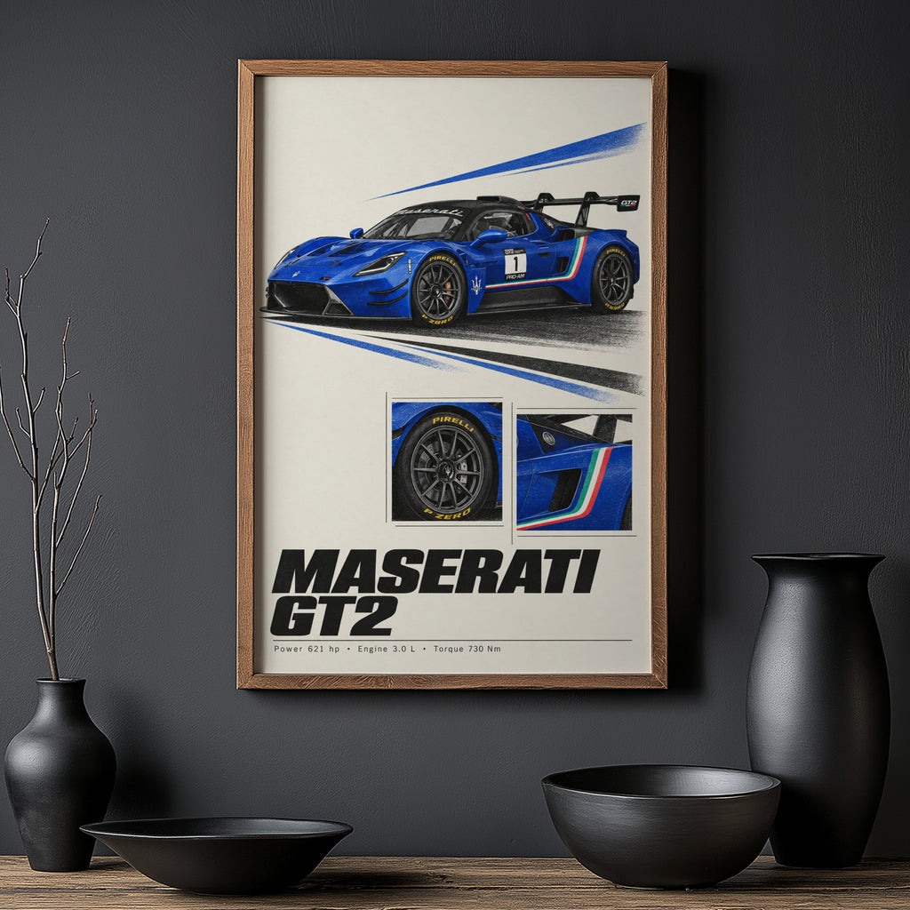 Vintage Maserati GT2 Print, Racing Car Wall Art