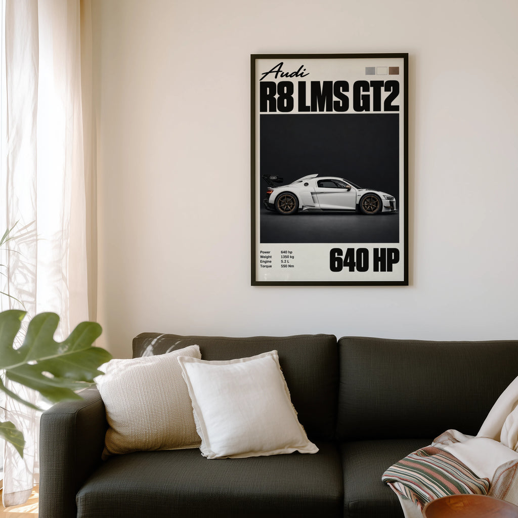 Vintage Audi R8 LMS GT2 Print, Racing Car Wall Art