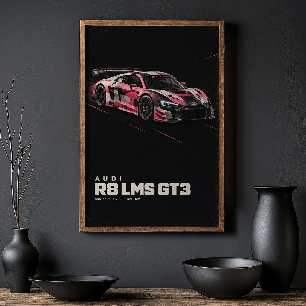 Vintage Audi R8 LMS GT3 Print, Race Car Poster