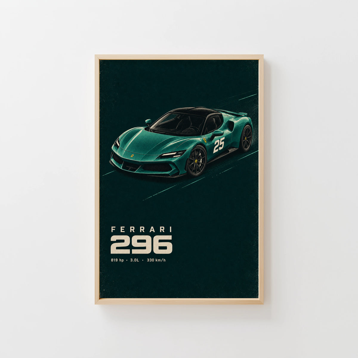 Vintage Ferrari 296 Print Poster, Supercar Wall Art