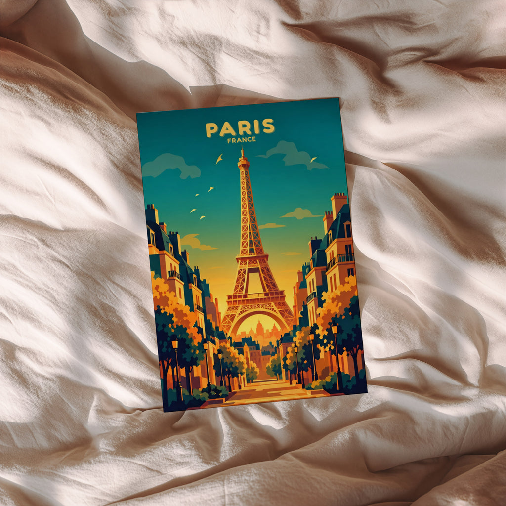 Vintage Paris Poster, Eiffel Tower Wall Art Print