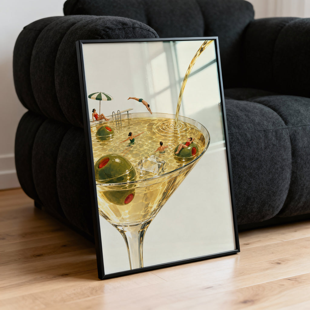Vintage Martini Pool Print Poster, Cocktail Wall Art