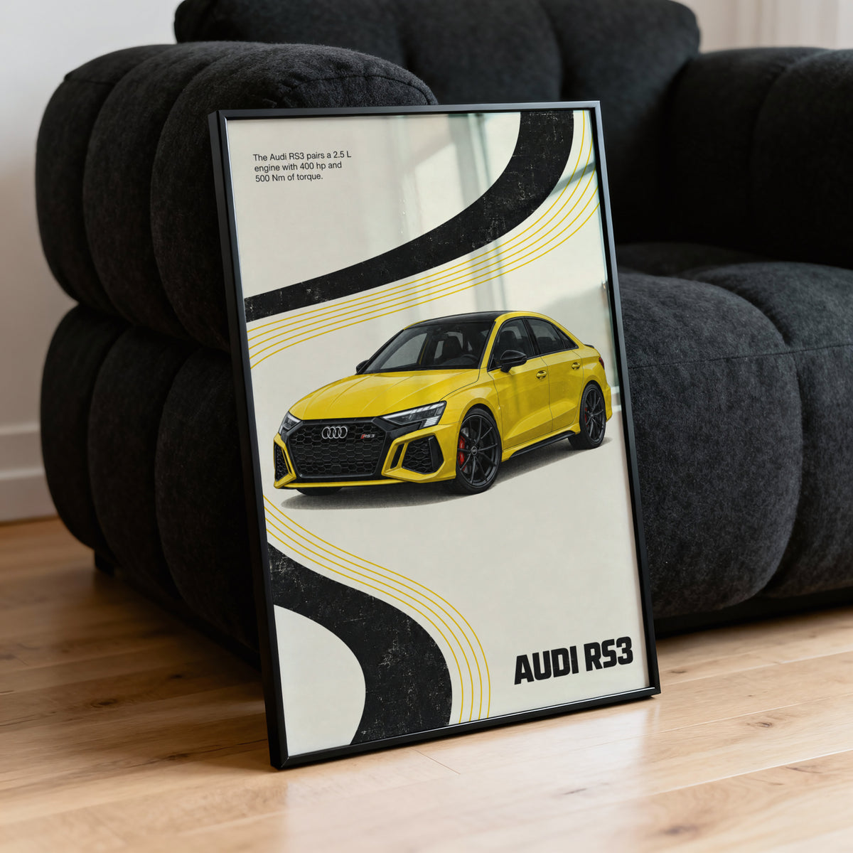 Vintage Audi RS3 Print, Yellow Sports Car Wall Art
