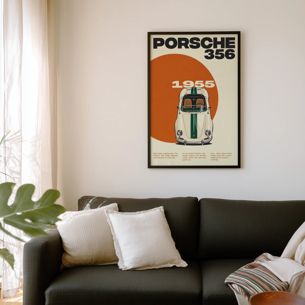 Vintage 1955 Porsche 356 Print, Classic Sports Car Poster