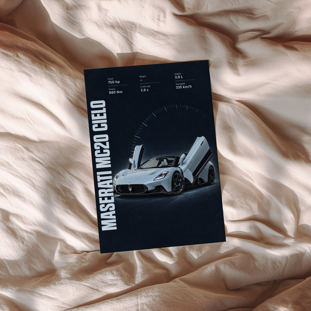 Vintage Maserati MC20 Cielo Print, Supercar Art
