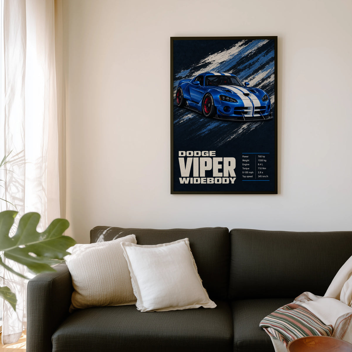 Vintage Dodge Viper Widebody Print, Blue Car Art