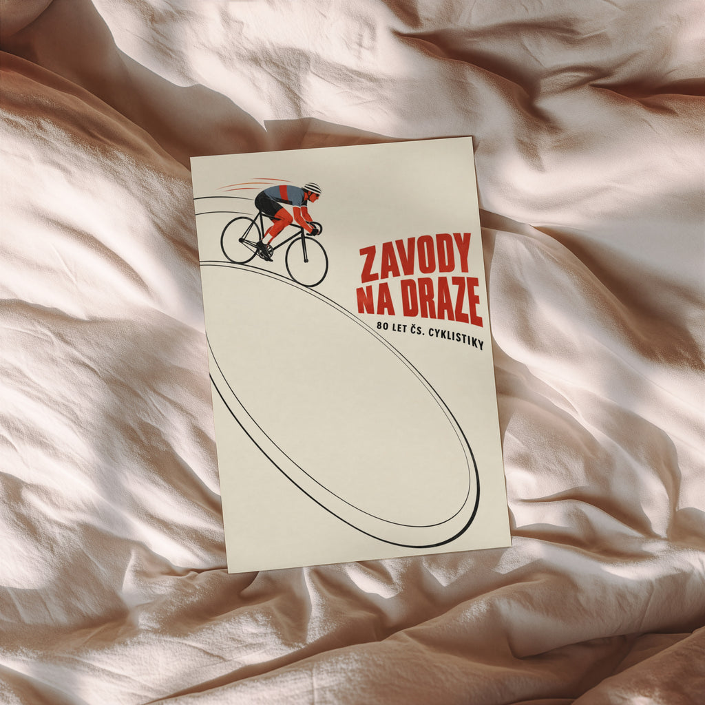 Vintage Track Cycling Poster, Czech Retro Wall Art Print