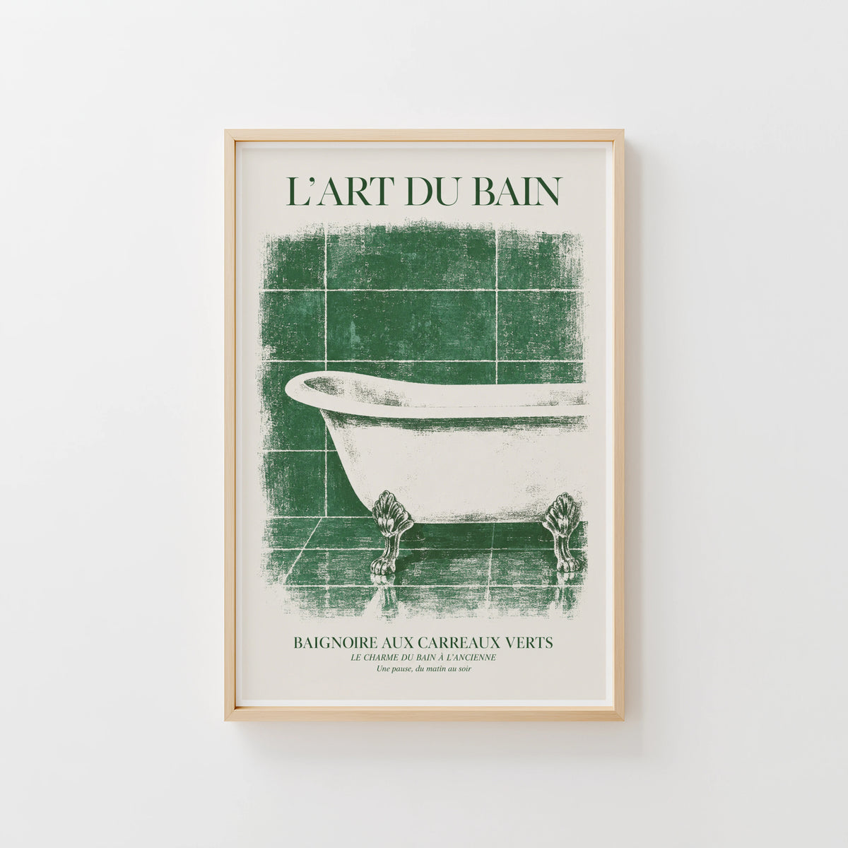 Vintage Bathroom Print and Poster, Green Tile Wall Art