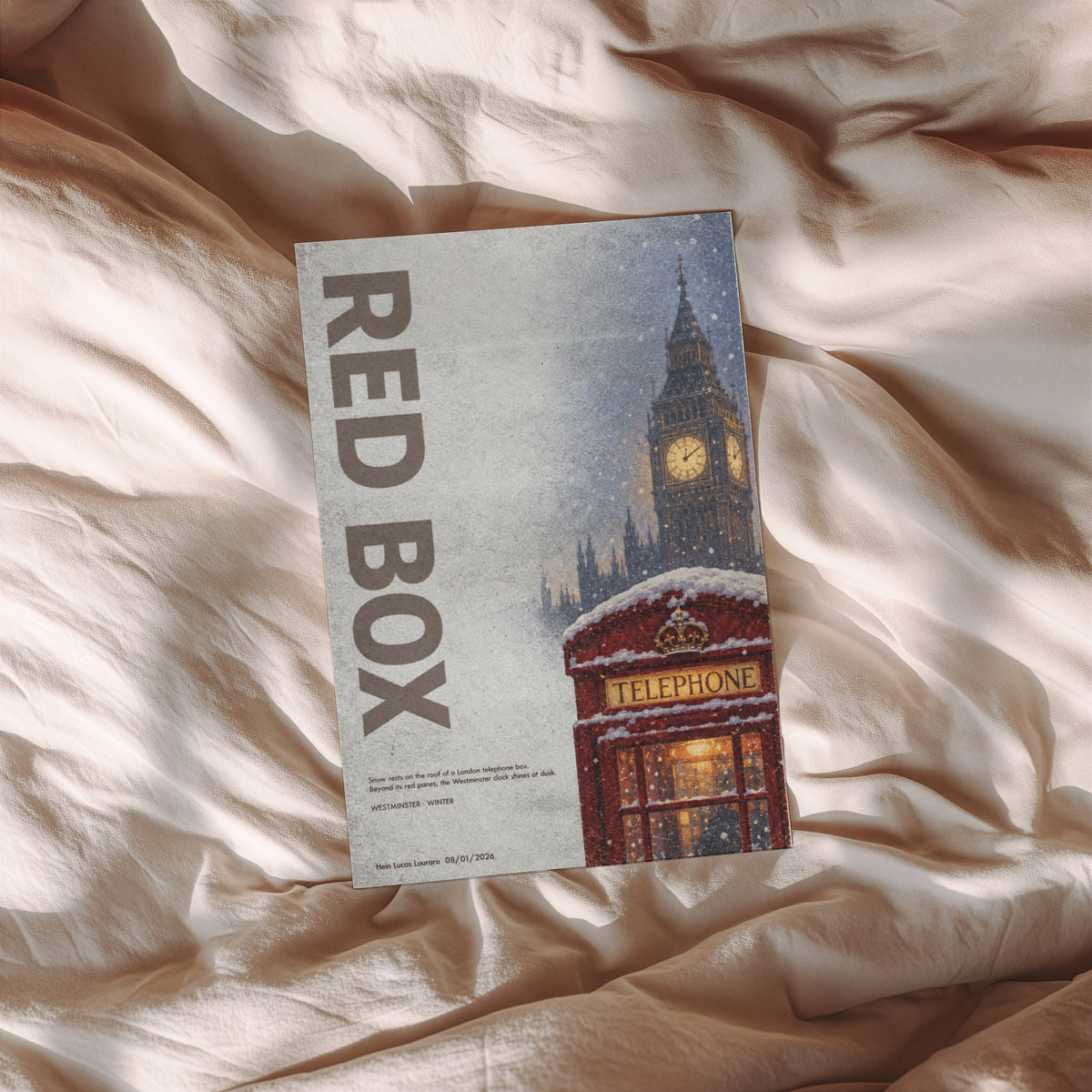 Vintage London Red Telephone Box Poster, Winter Print