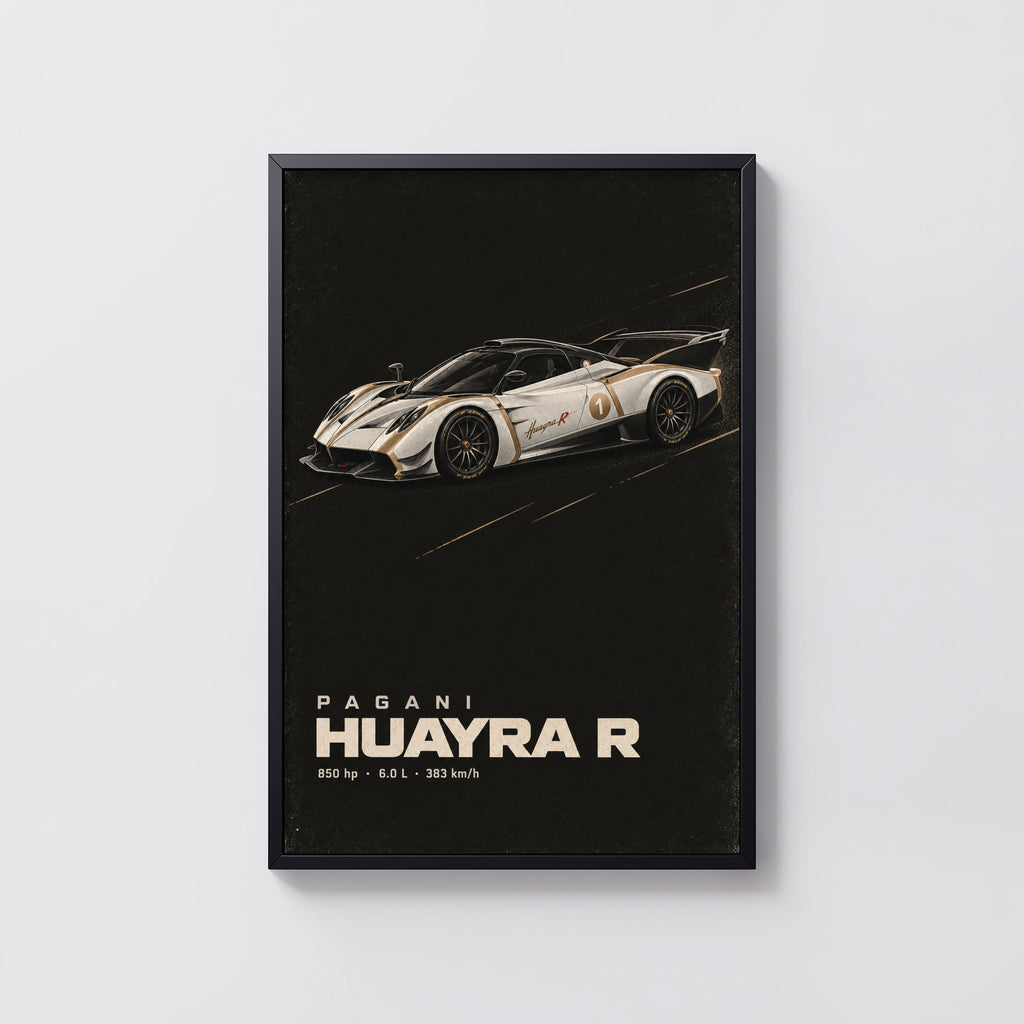 Vintage Pagani Huayra R Print, Supercar Wall Art