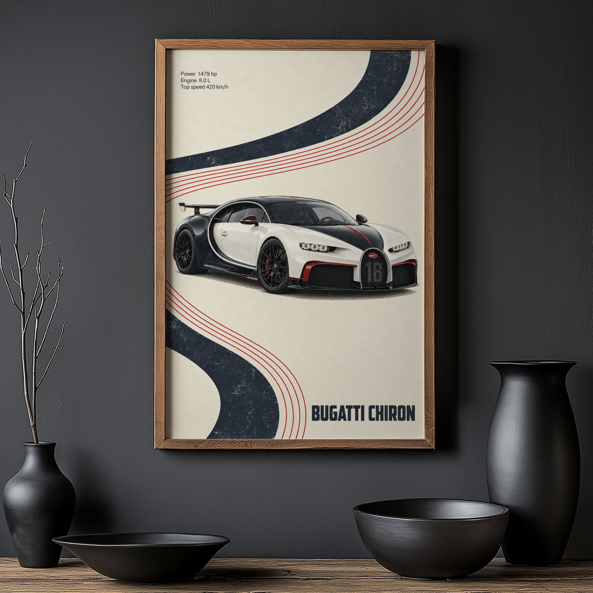 Vintage Bugatti Chiron Print, Supercar Wall Art