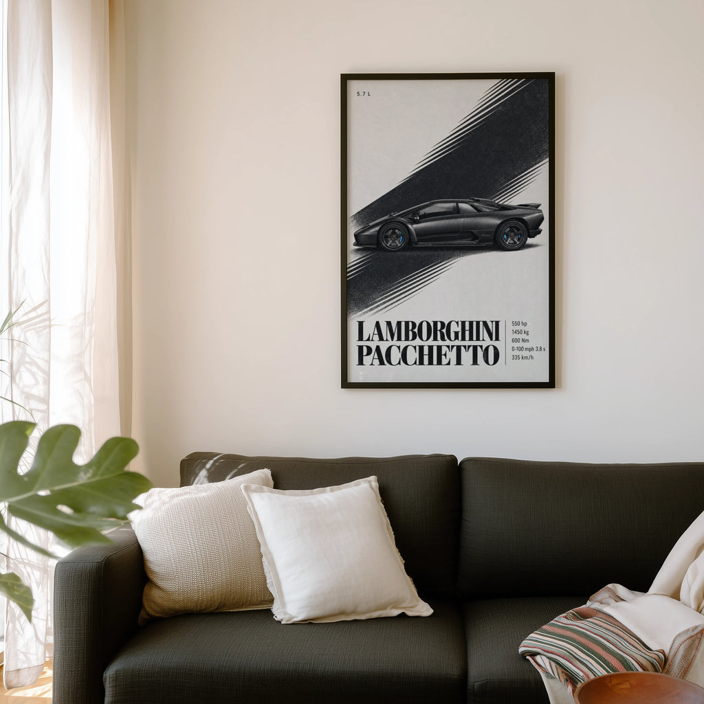 Vintage Lamborghini Pacchetto Print, Supercar Art