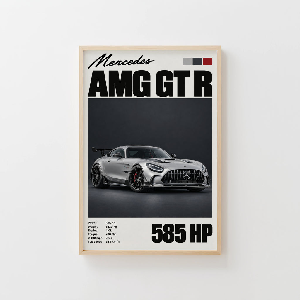 Vintage Mercedes AMG GT R Print, Car Wall Art