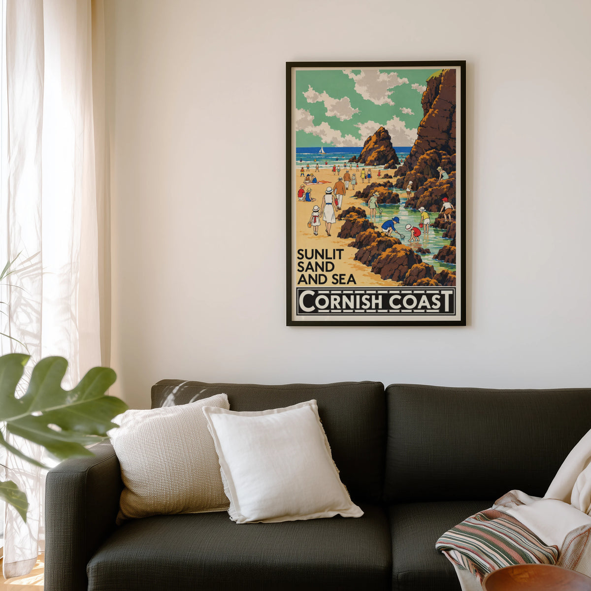 Vintage Cornish Coast Poster, Seaside Wall Art, Beach Print