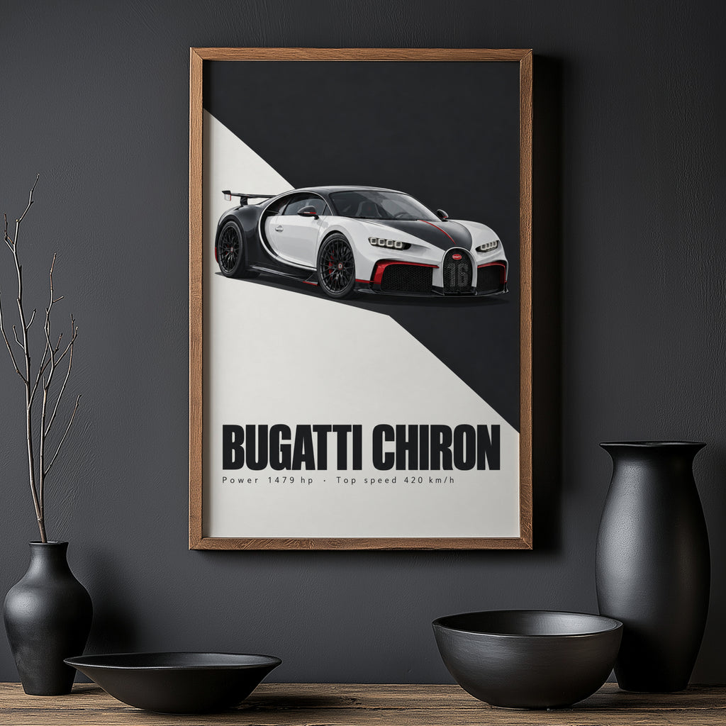 Vintage Bugatti Chiron Print, Supercar Wall Art