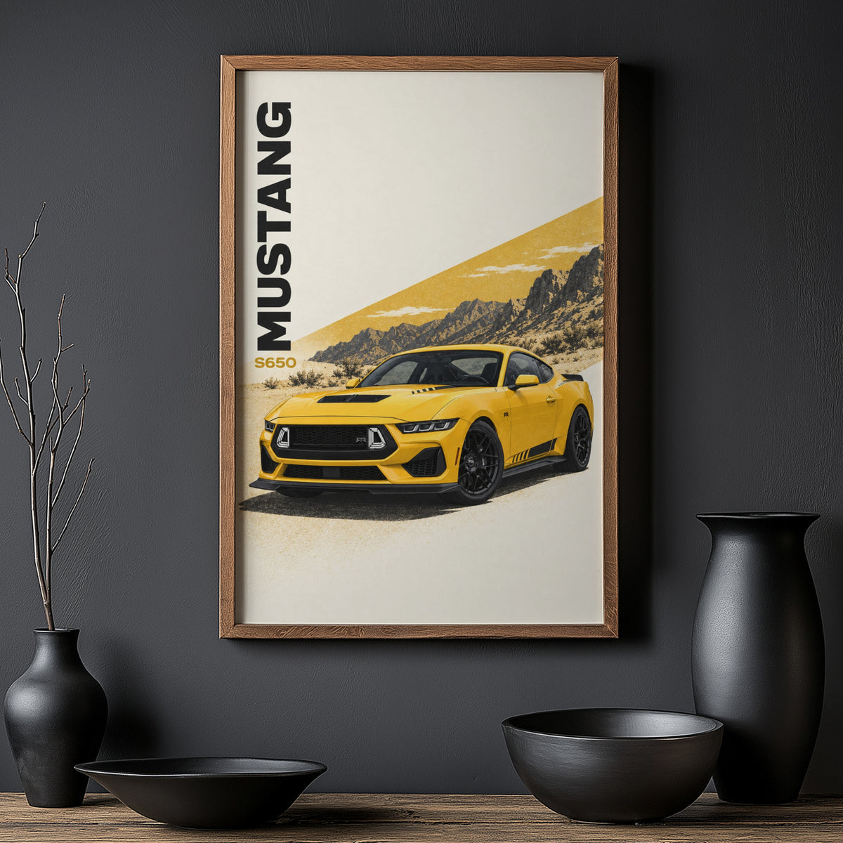 Vintage Mustang Print, Yellow Muscle Car Wall Art
