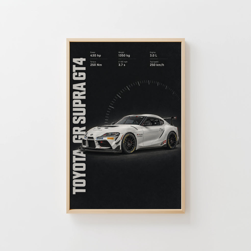 Vintage Toyota Supra GT4 Print, Racing Car Art