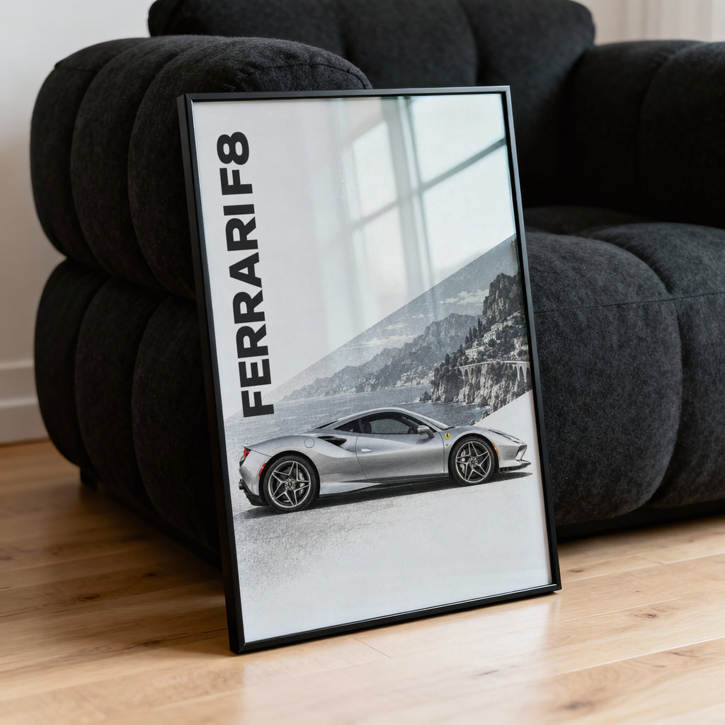 Vintage Ferrari F8 Print, Supercar Wall Art