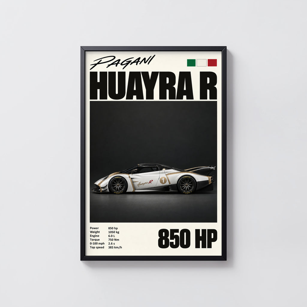 Vintage Pagani Huayra R Print, Supercar Wall Art