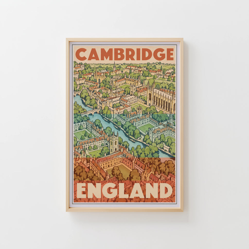 Vintage Cambridge England Poster, Travel Wall Art Print