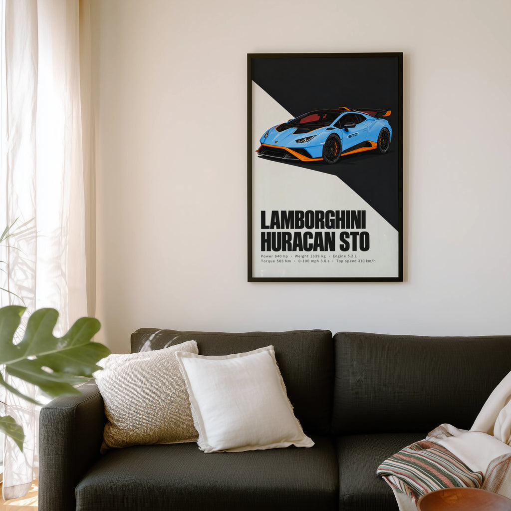 Vintage Lamborghini Huracan STO Print, Car Wall Art