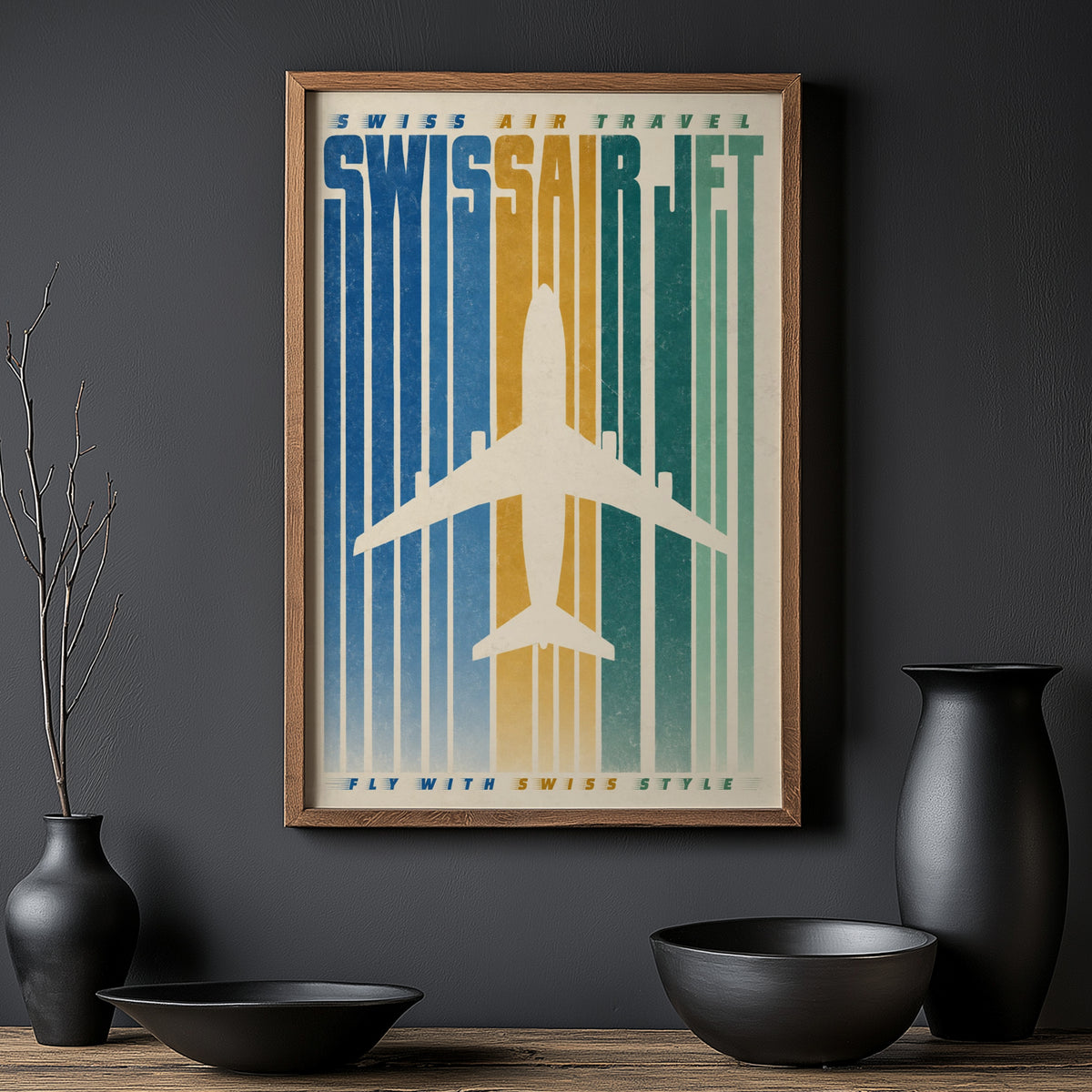 Vintage Swissair Jet Poster, Retro Aviation Wall Art, Print