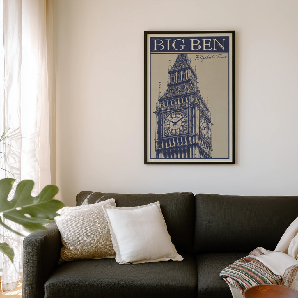Vintage Big Ben London Poster, Navy Wall Art, Print