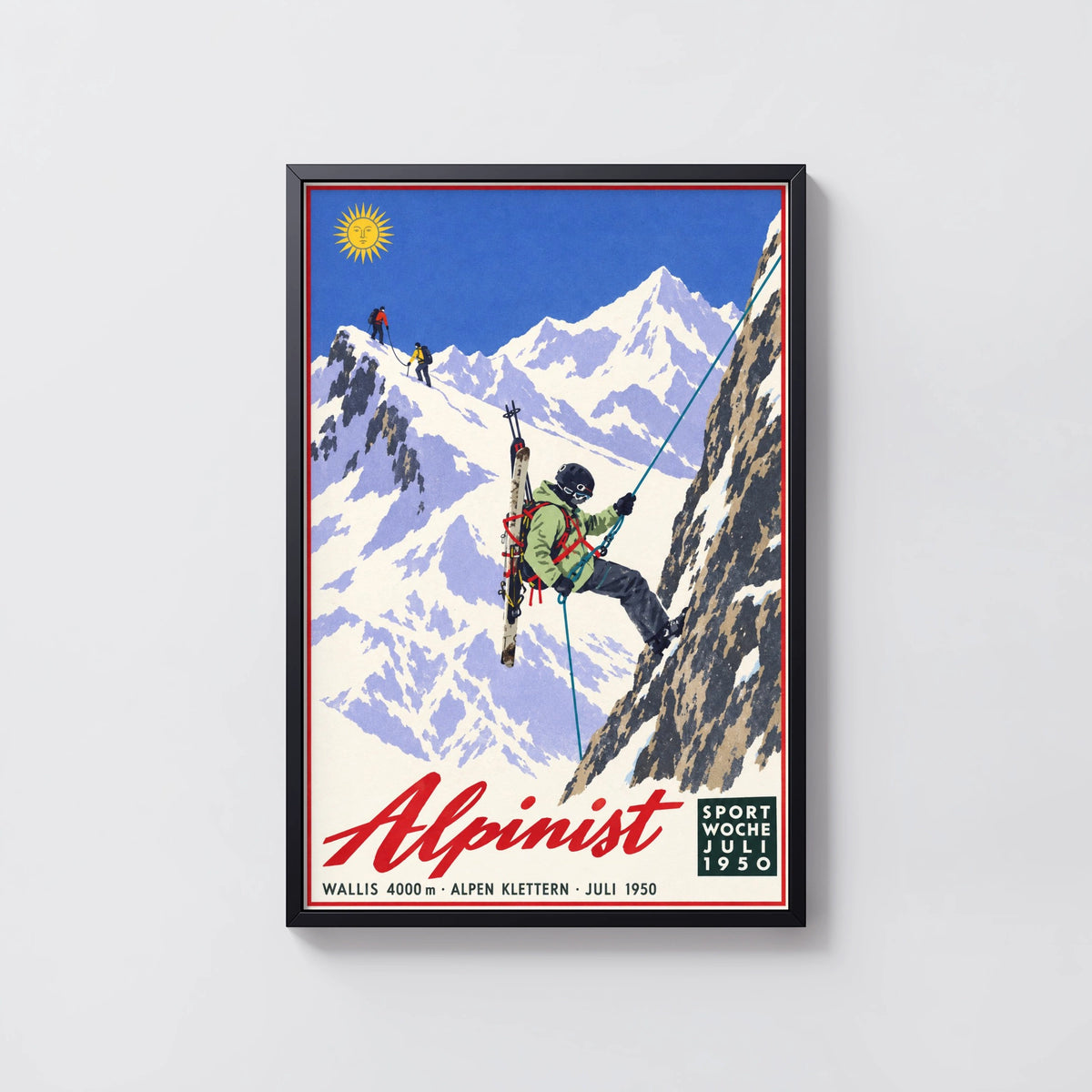Vintage 1950 Alpinist Alps Climbing Print, Ski Poster