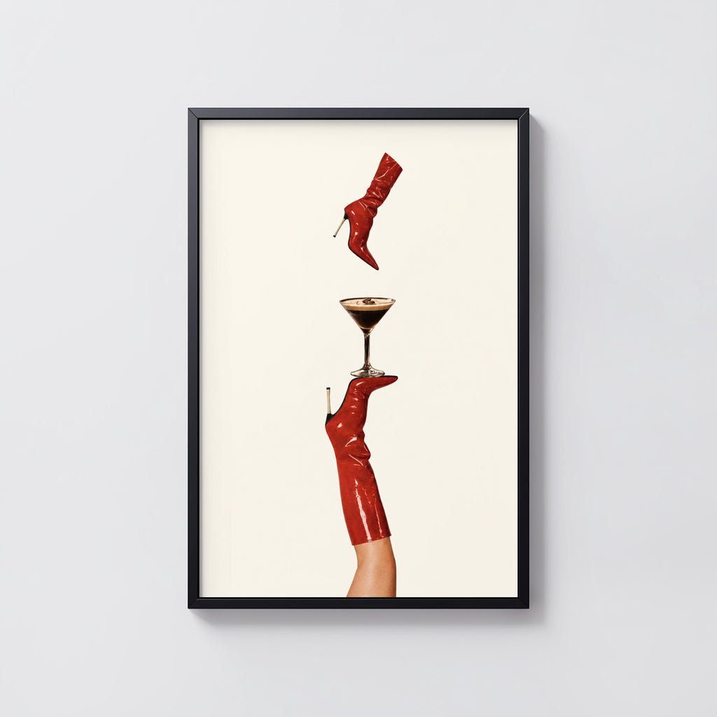 Vintage Espresso Martini Print Poster, Red Boot Art